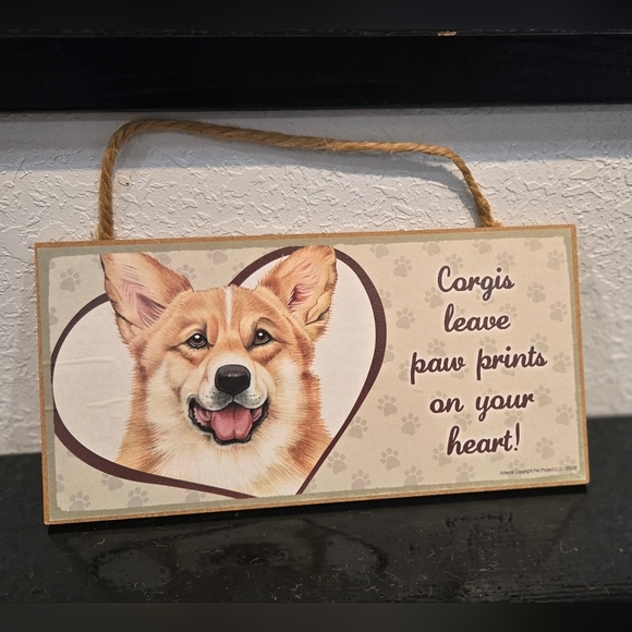 Other - 3/$20 Corgi '(Dogs) Leave Paws Prints On Your Heart' Wall Sign Hanging Decor